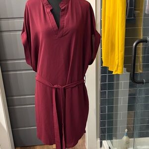SHEIN Burgundy Belted Dress